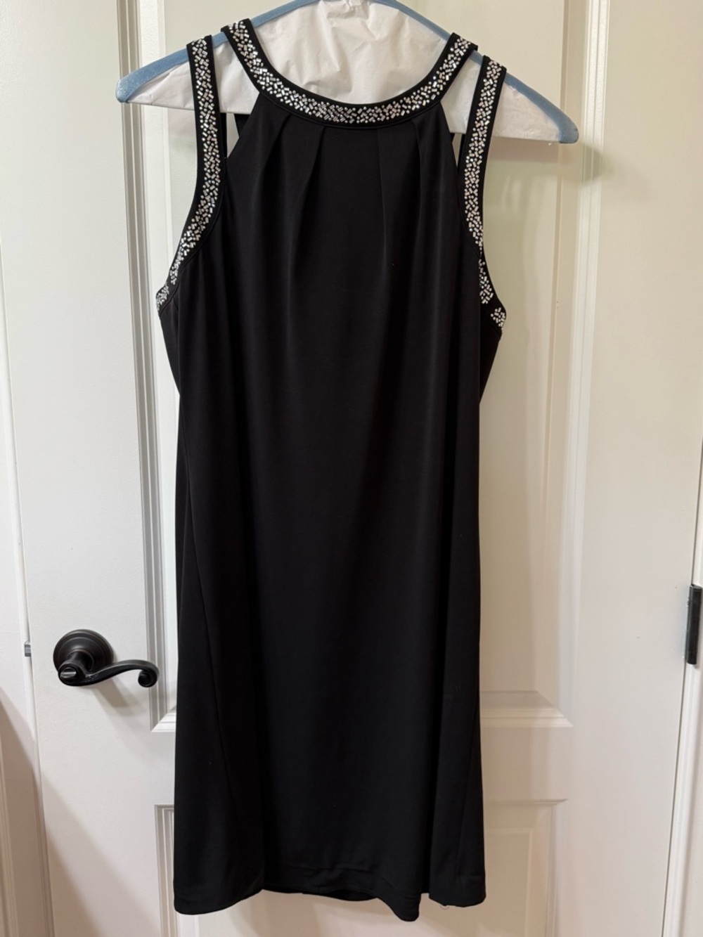 Calvin Klein Black Sleeveless Midi Dress with Beaded Trim. Size 12